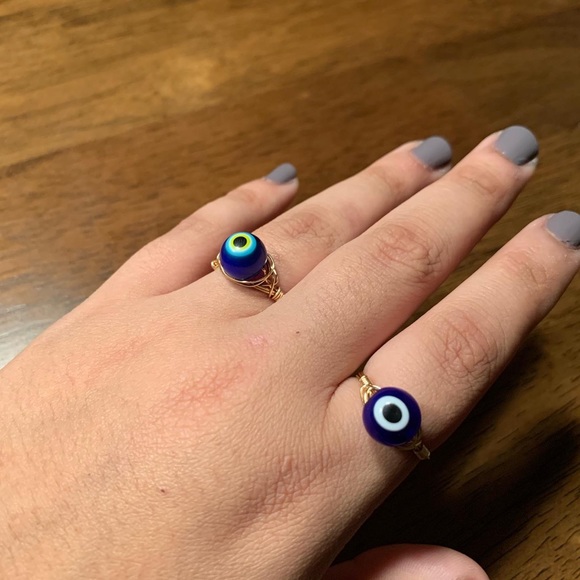 SOLD Blue Evil Eye Rings | Glass Bead - Picture 2 of 4